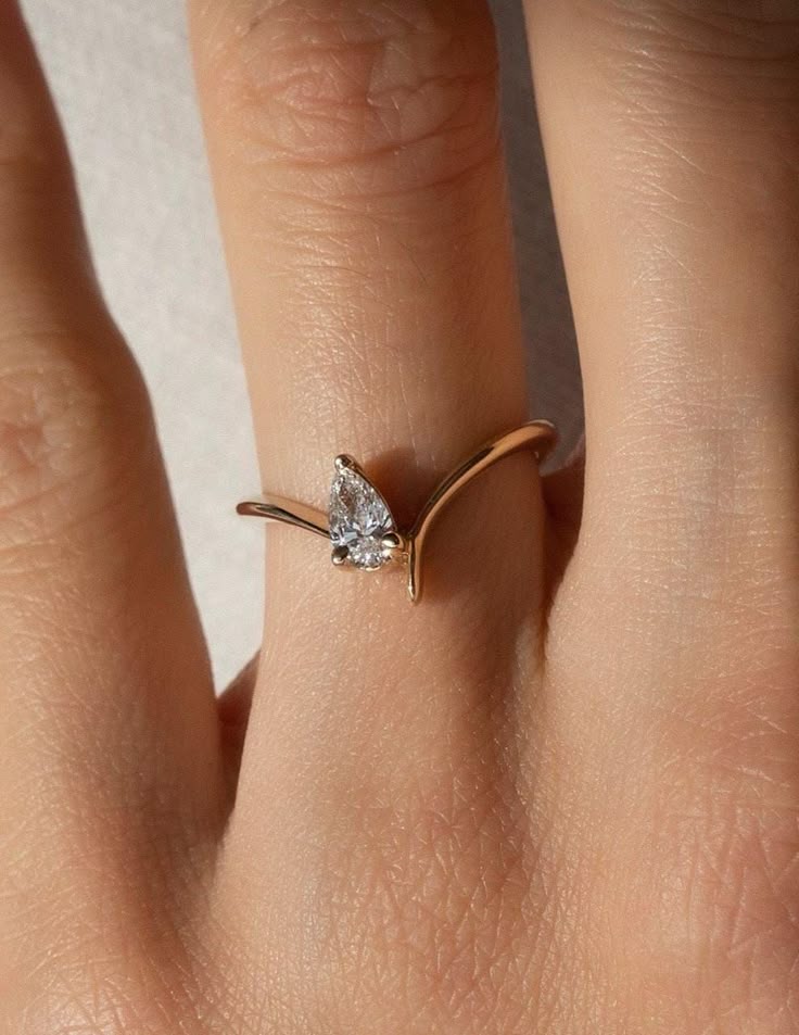 Pear Diamond Ring For Engagement _ 14Kt Yellow Gold Ring For Her _ Perfect Valentine Ring Gift _ Diamond Ring For Women _ Wedding Ring _